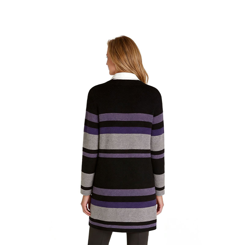 Purple Stripe Open Cardigan Coat