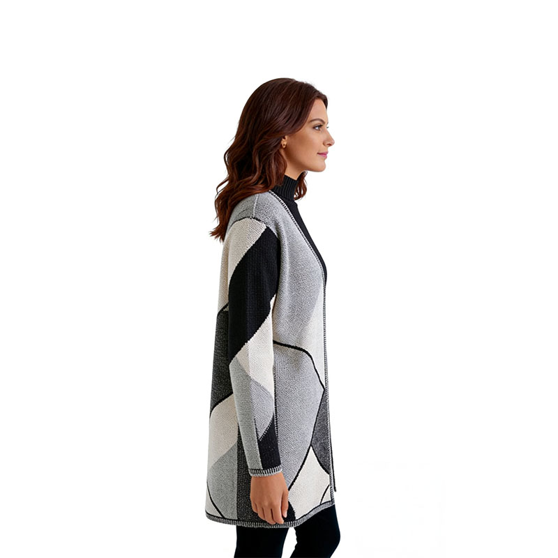 Grey Geometric Block Cardigan
