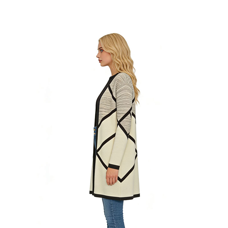 Geometric Diamond Color-Block Cardigan