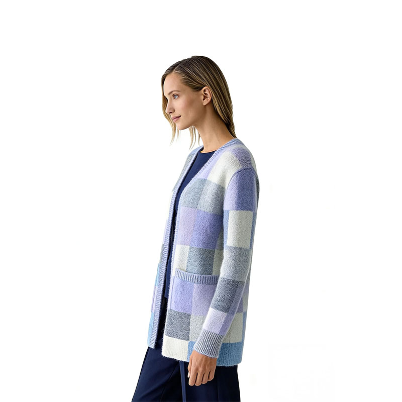 Misty Blue Check V-Neck Cardigan