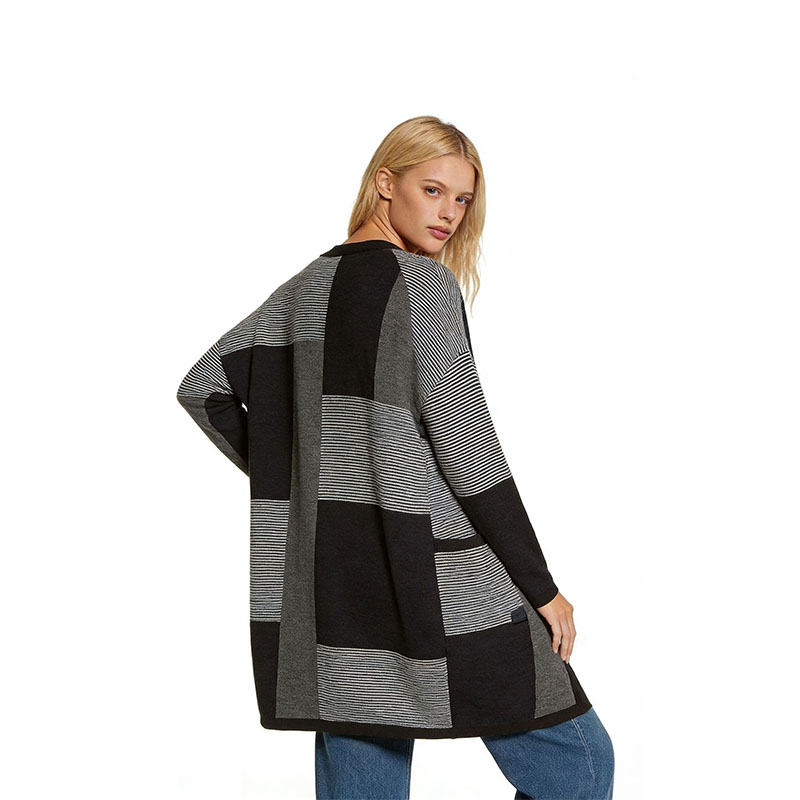 Black & Grey Stripe Patchwork Cardigan