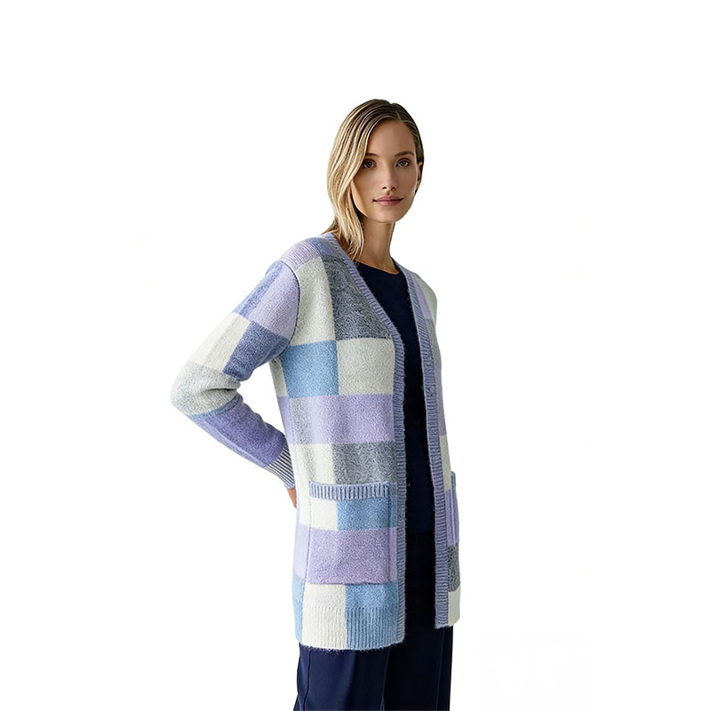 Misty Blue Check V-Neck Cardigan