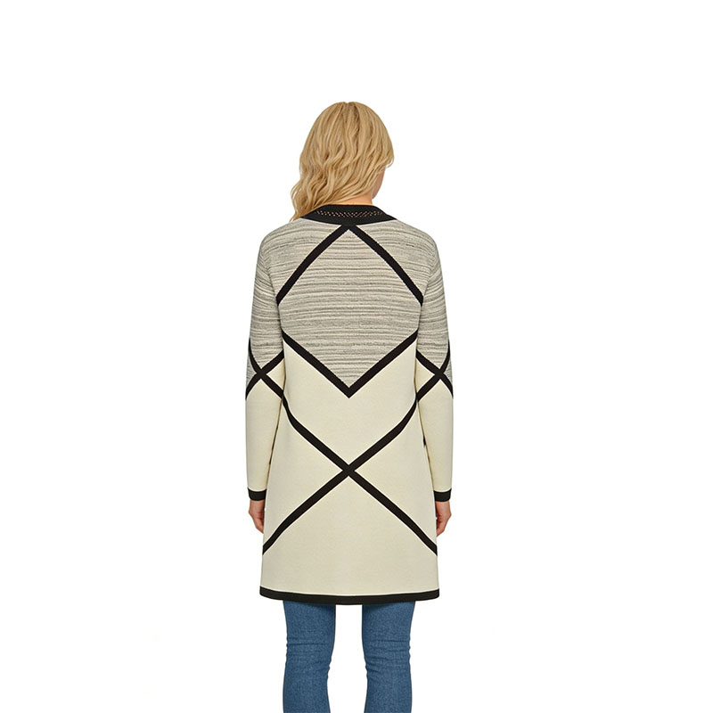 Geometric Diamond Color-Block Cardigan