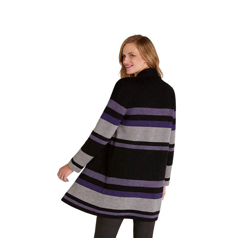 Purple Stripe Open Cardigan Coat
