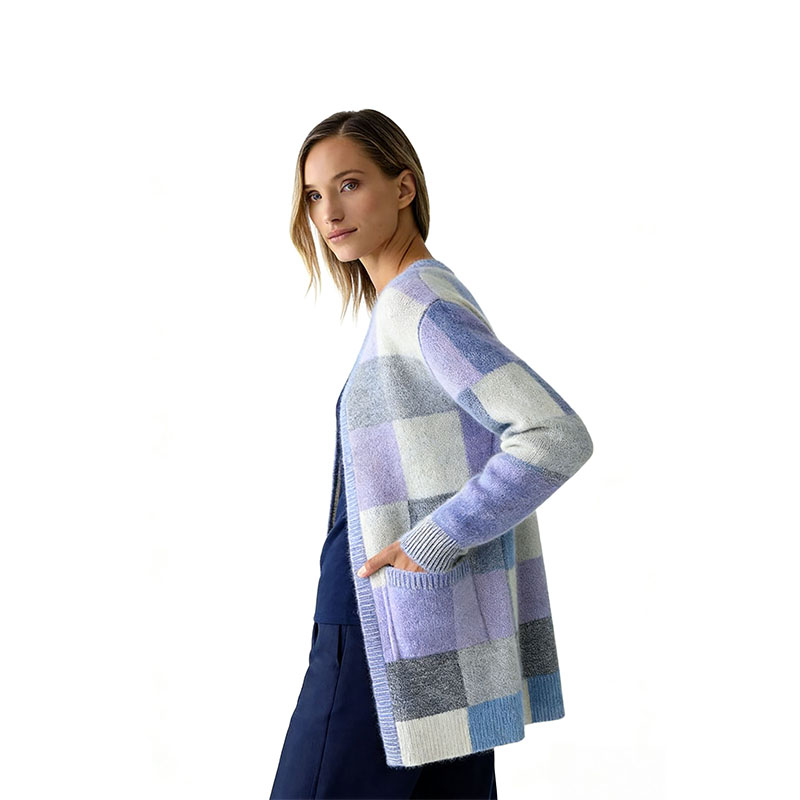 Misty Blue Check V-Neck Cardigan
