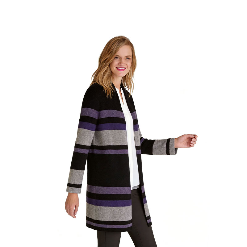 Purple Stripe Open Cardigan Coat