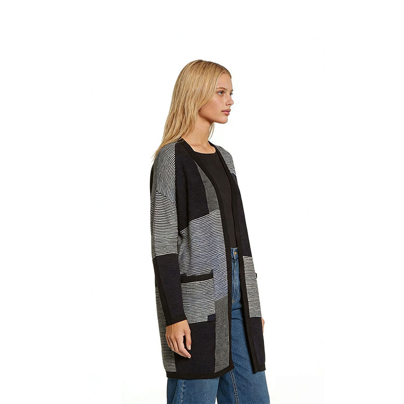 Black & Grey Stripe Patchwork Cardigan