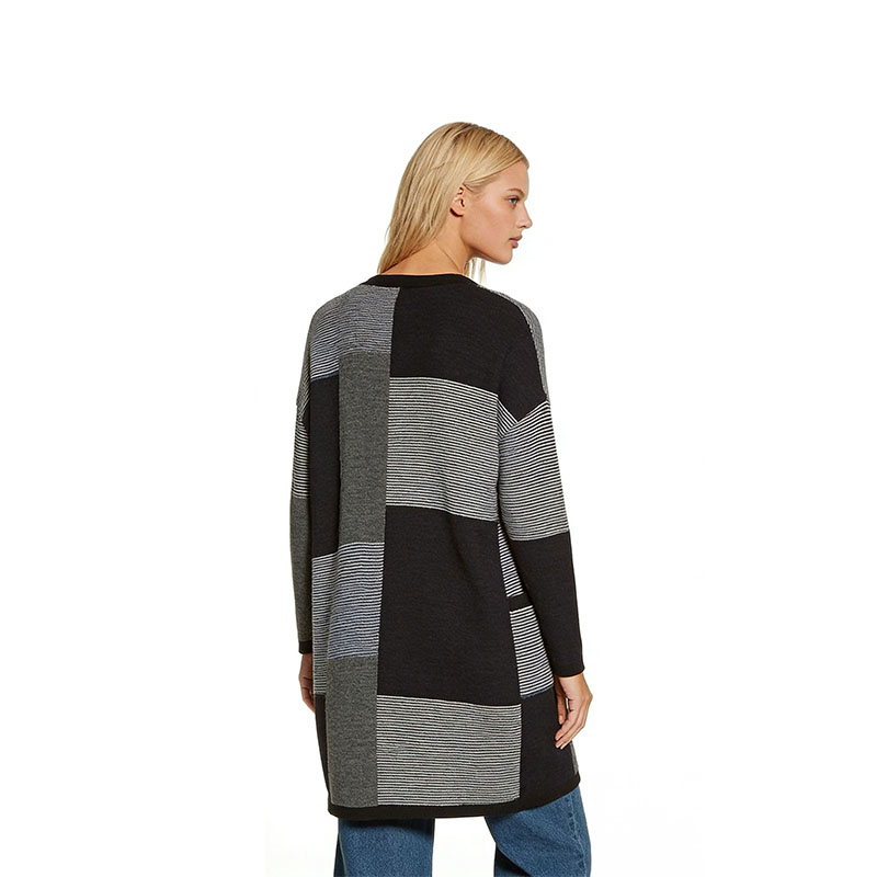 Black & Grey Stripe Patchwork Cardigan