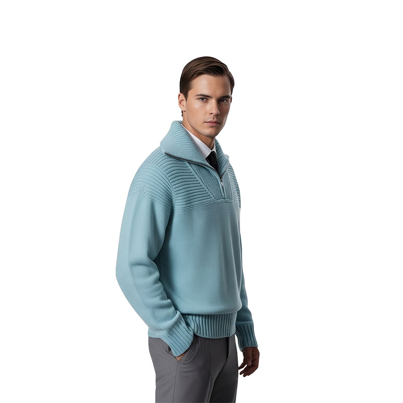 Sky Blue Half-Zip Funnel Neck Knit Sweater