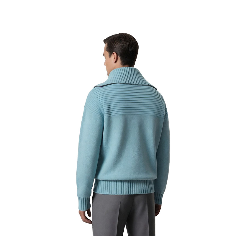 Sky Blue Half-Zip Funnel Neck Knit Sweater