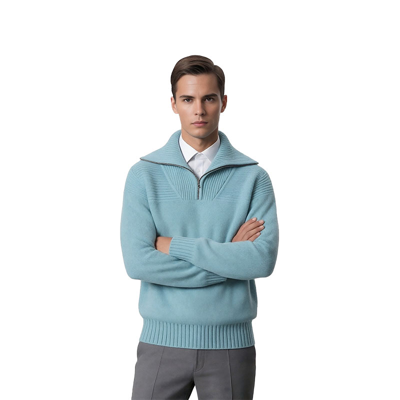 Sky Blue Half-Zip Funnel Neck Knit Sweater